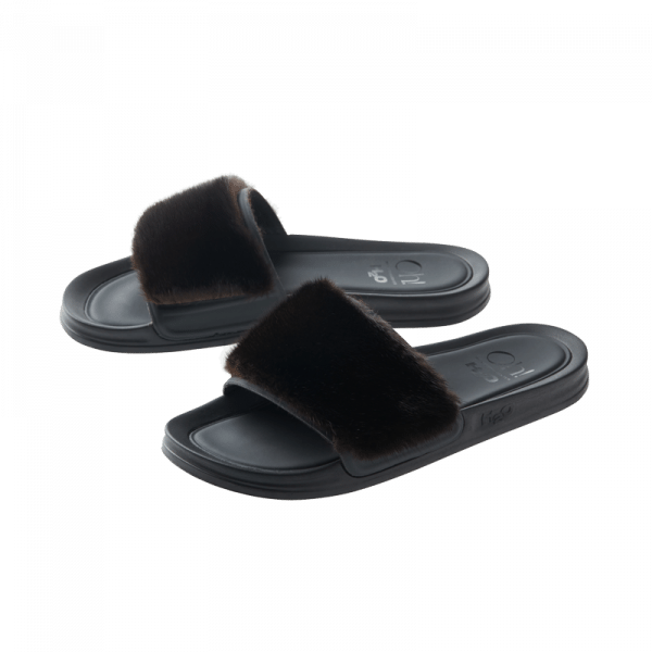 Black Mink Fur Slipper